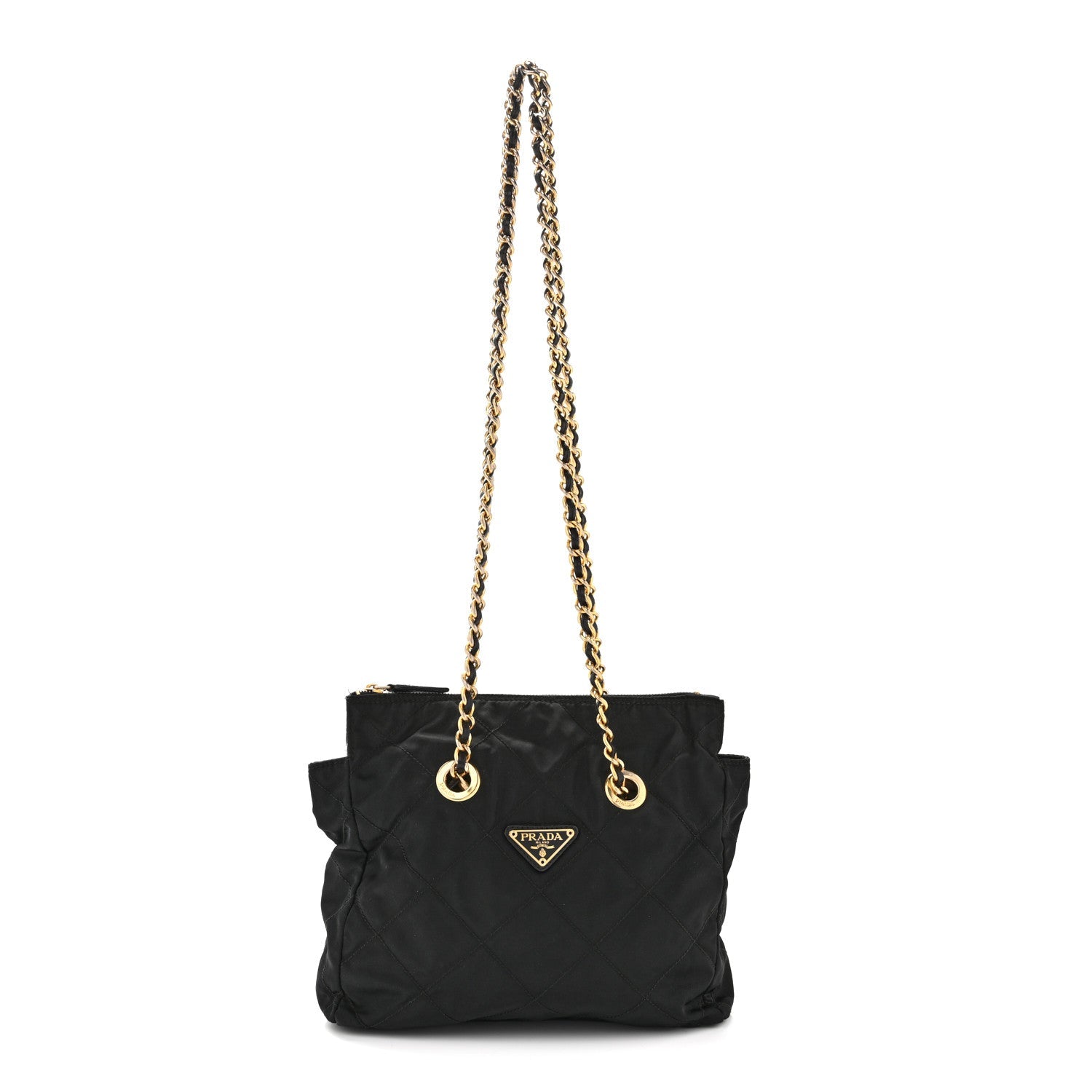 Nylon Tessuto Impuntu Quilted Flap Shoulder Bag Black
