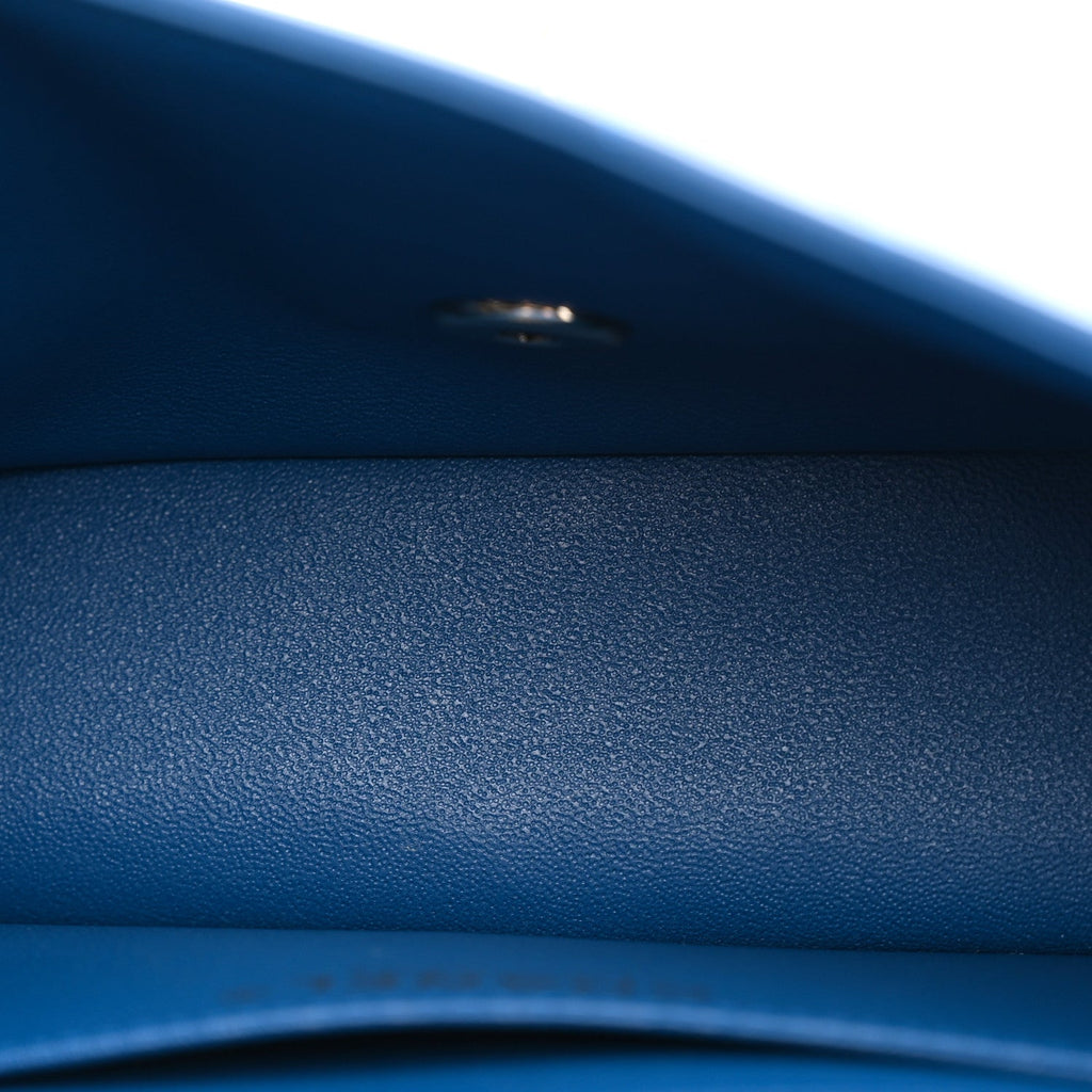 Lambskin Chevron Quilted Mini Rectangular Flap Dark Blue
