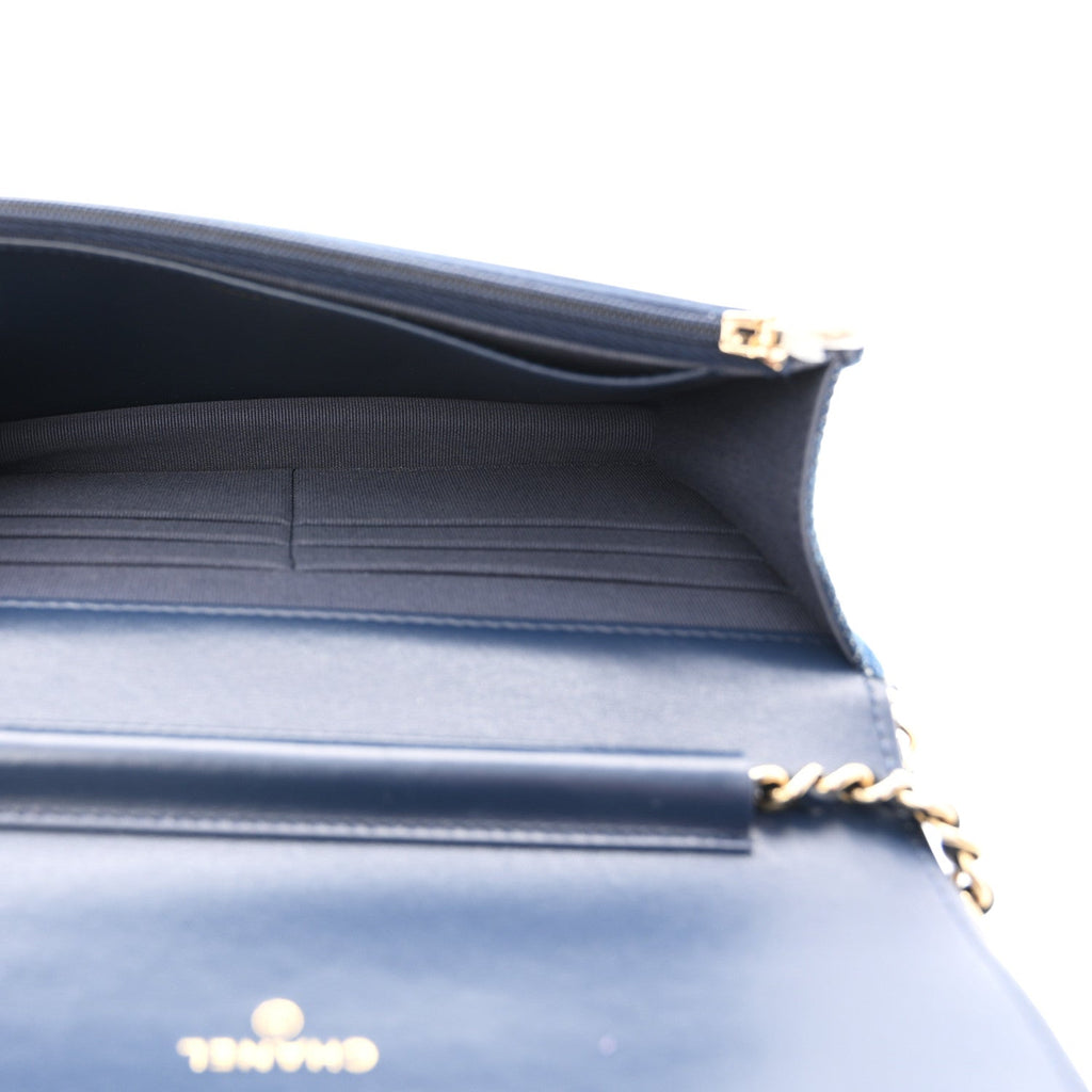 Denim Printed Wallet On Chain WOC Dark Blue