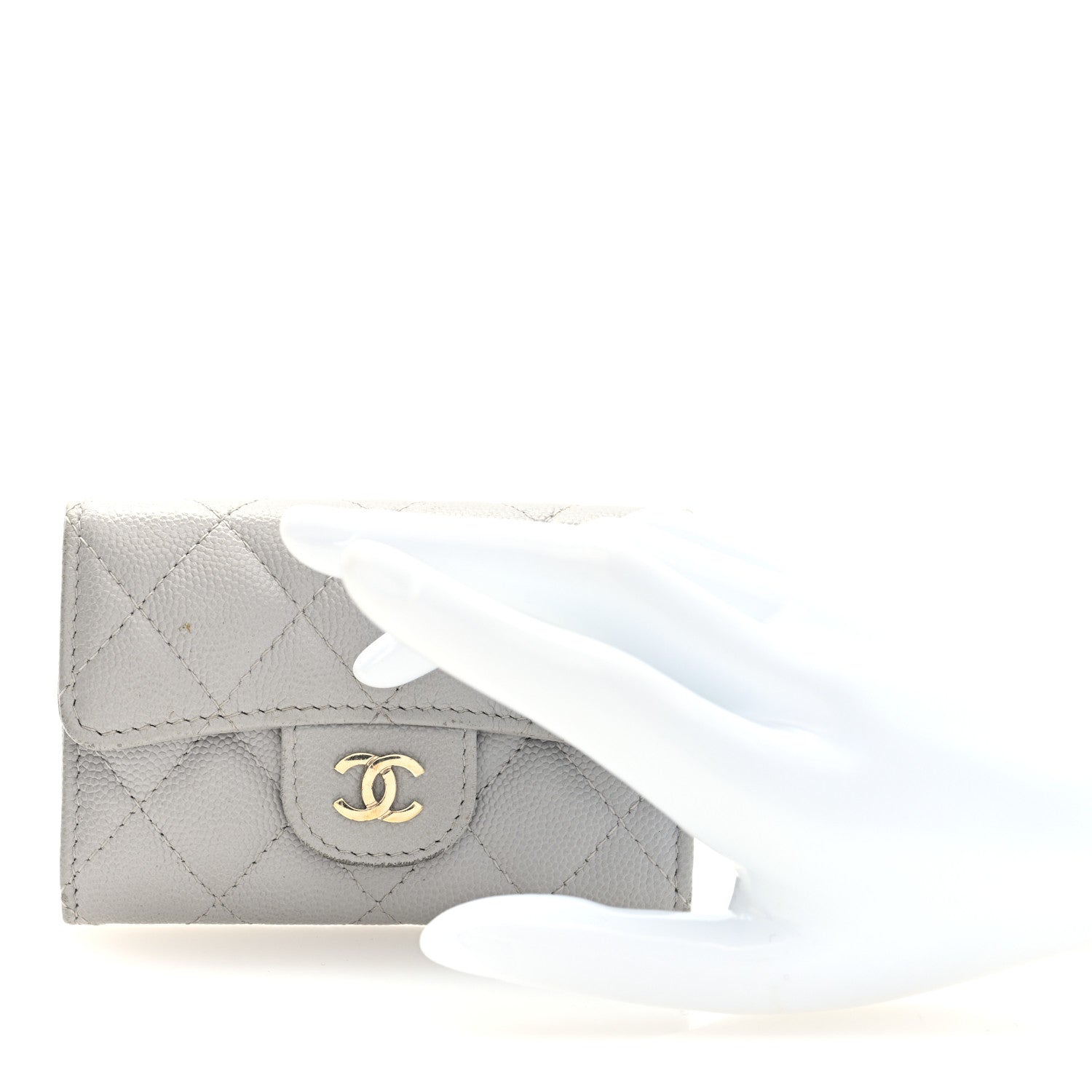 Caviar Quilted Flap Card Holder Wallet Grey