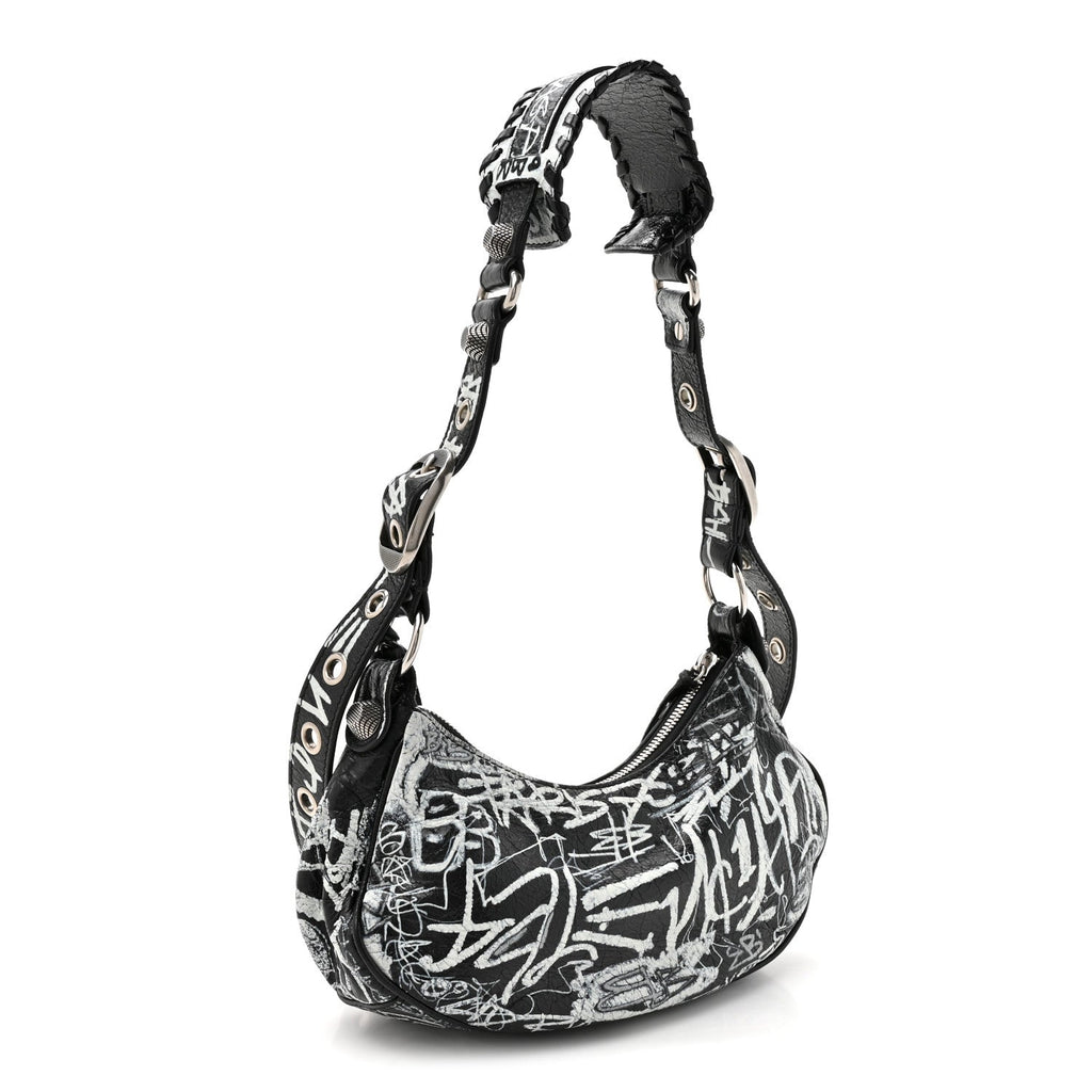 Agneau Arena Graffiti Le Cagole Shoulder Bag XS Black