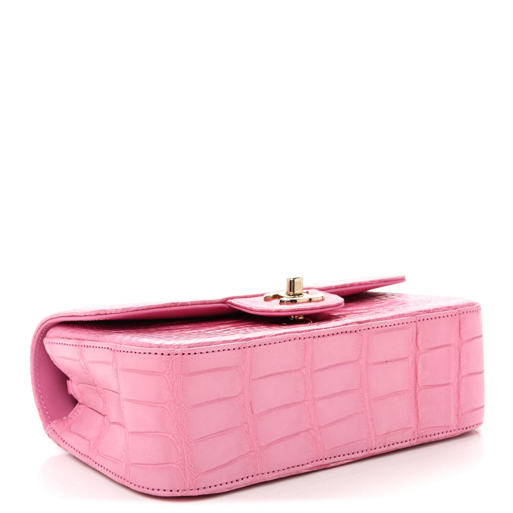 Shiny Alligator Ombre Mini Rectangular Flap Rose