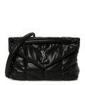Lambskin Quilted Monogram Monochrome Small Loulou Puffer Chain Satchel Black