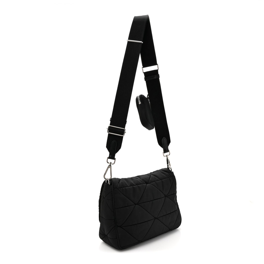 Re-Nylon Quilted Padded Flap Shoulder Bag Black