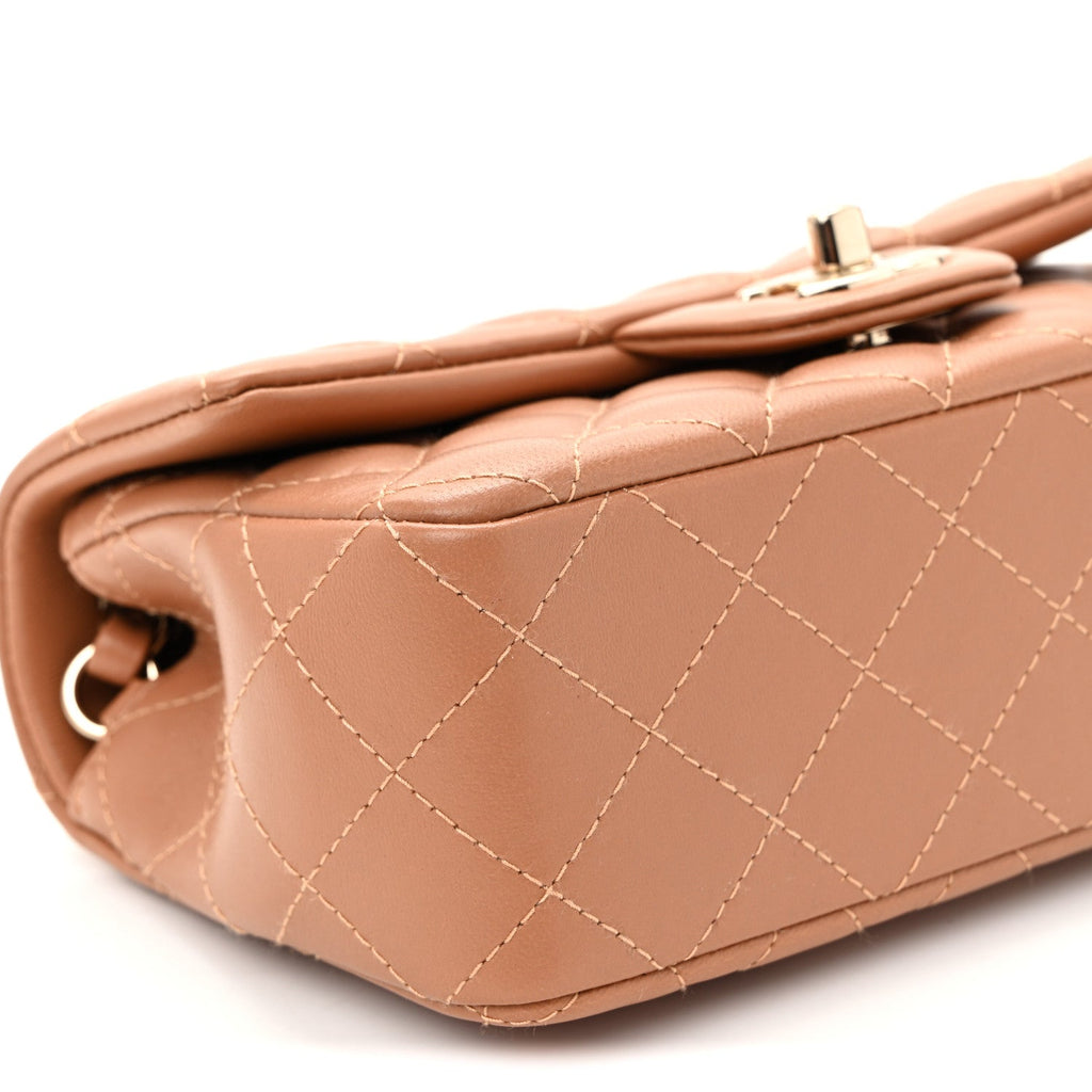 Lambskin Quilted Mini Rectangular Flap Brown