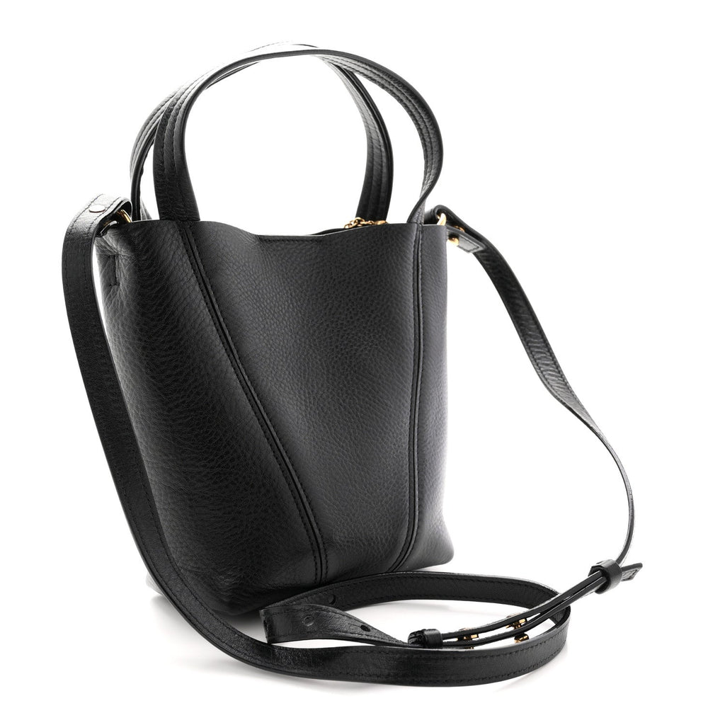 Grained Calfskin Small Spin Tote Black