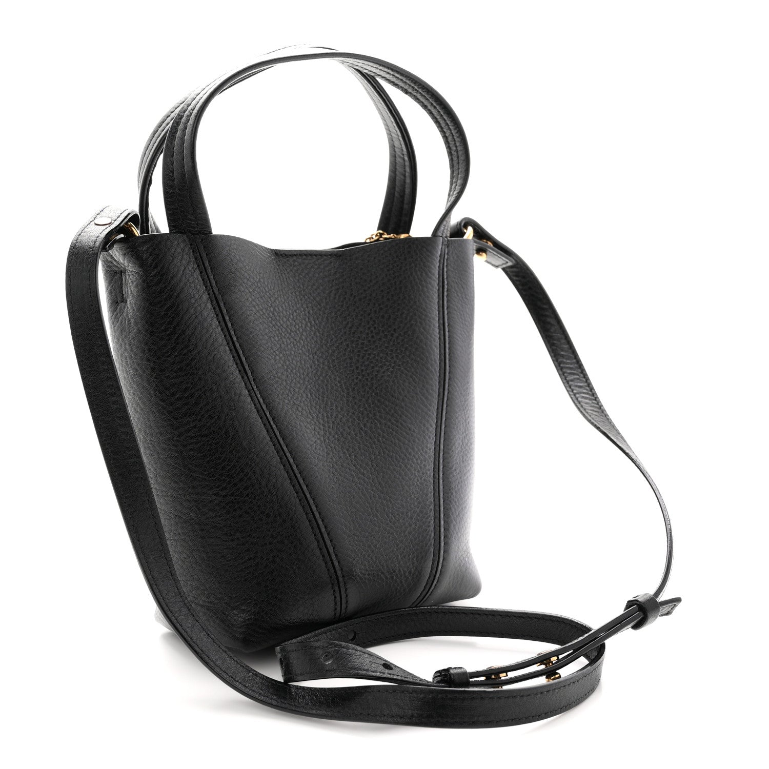 Grained Calfskin Small Spin Tote Black