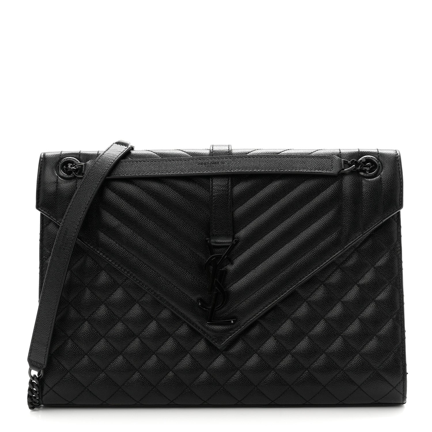 Grain De Poudre Textured Mixed Matelasse Large Triquilt Monogram Monochrome Satchel Black