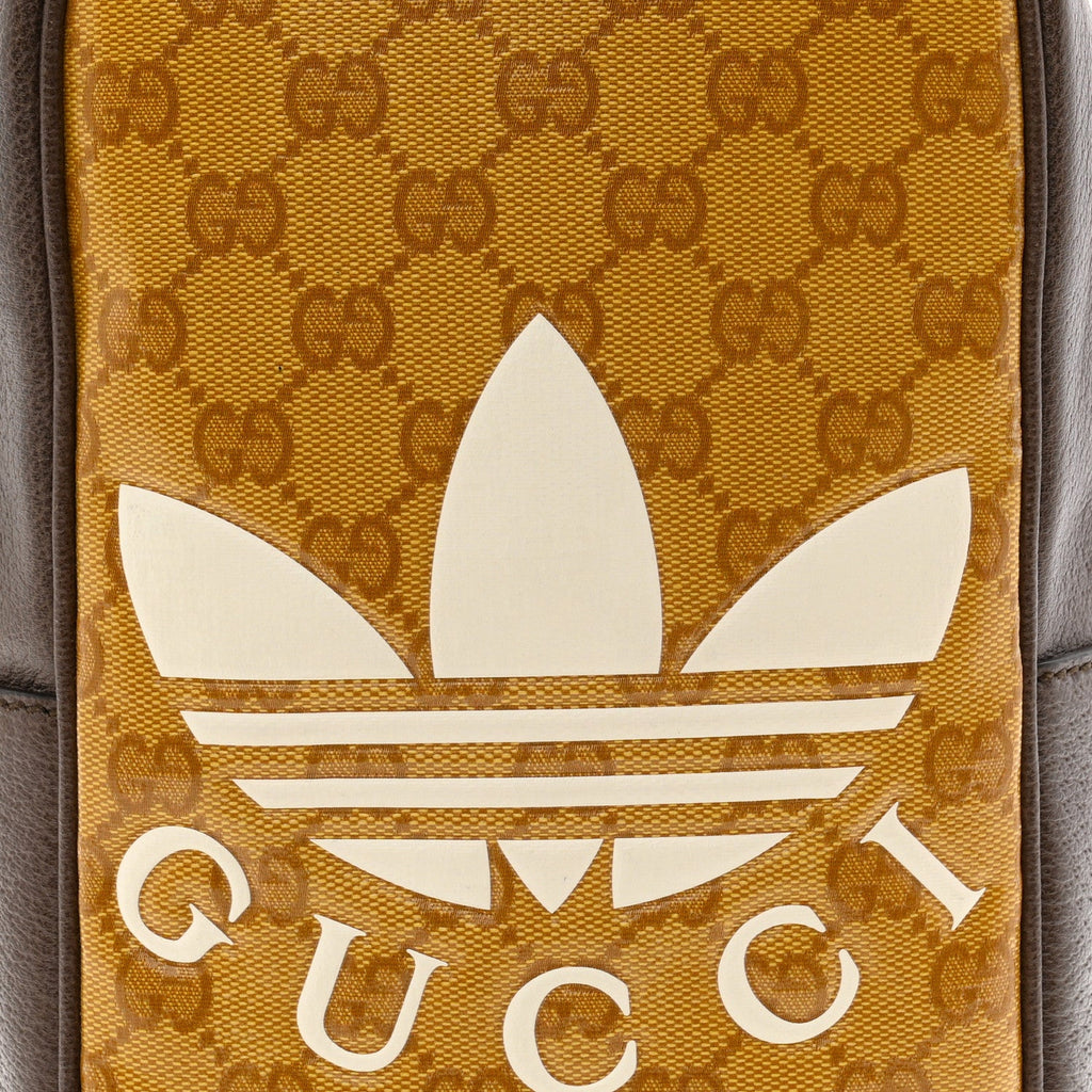 X ADIDAS Crystal Vintage Monogram Textured Dollar Calfskin Web Trefoil Logo Bag Mid Natural Nut Off White New Acero