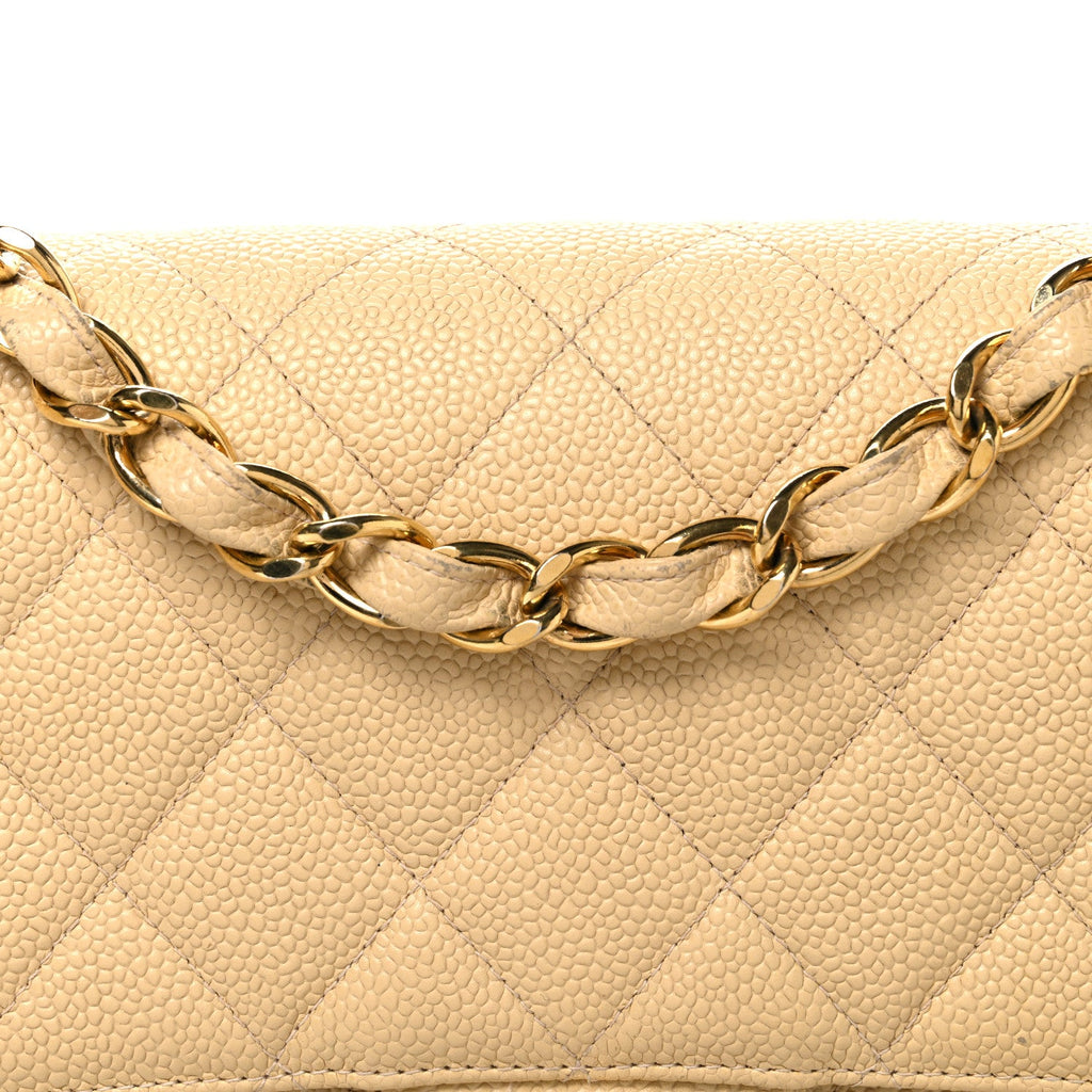 Caviar Quilted Jumbo Single Flap Beige