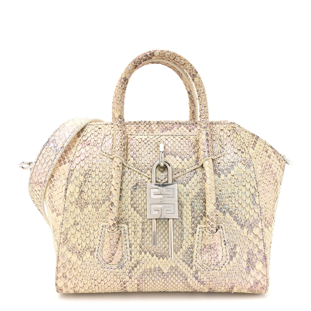 Snakeskin Mini Lock Antigona Shoulder Bag Dusty Gold