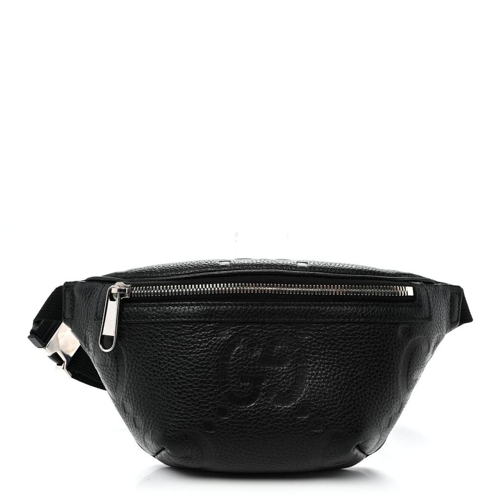 Piuma Calfskin Jumbo GG Embossed Small Belt Bag Black