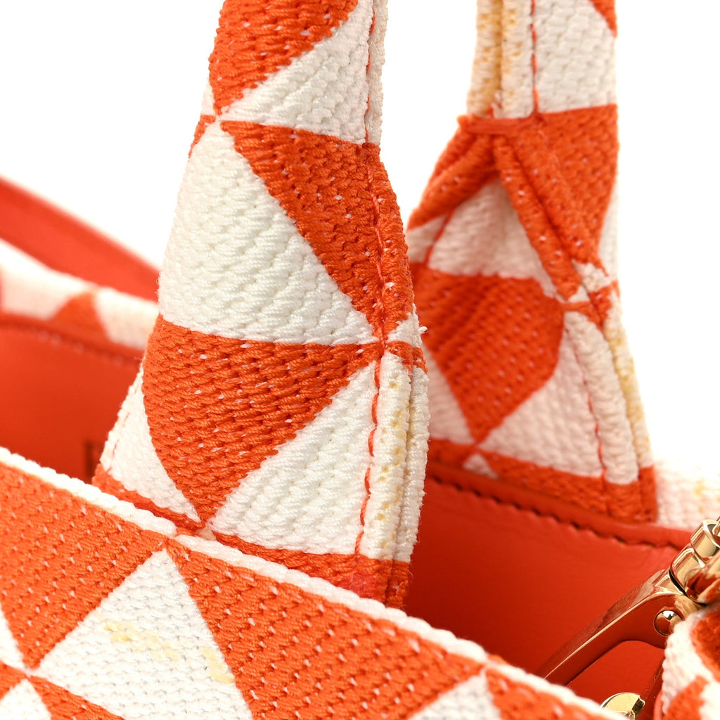 Jacquard Saffiano Triangolo Symbole Embroidered Small Tote Arancio White