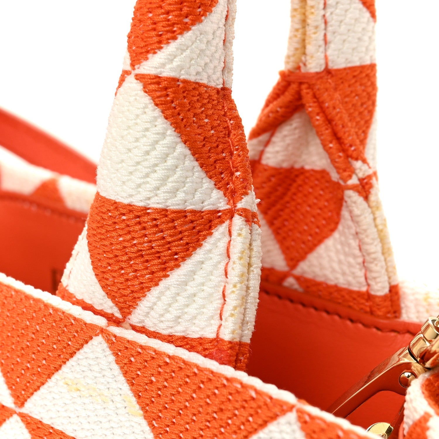 Jacquard Saffiano Triangolo Symbole Embroidered Small Tote Arancio White