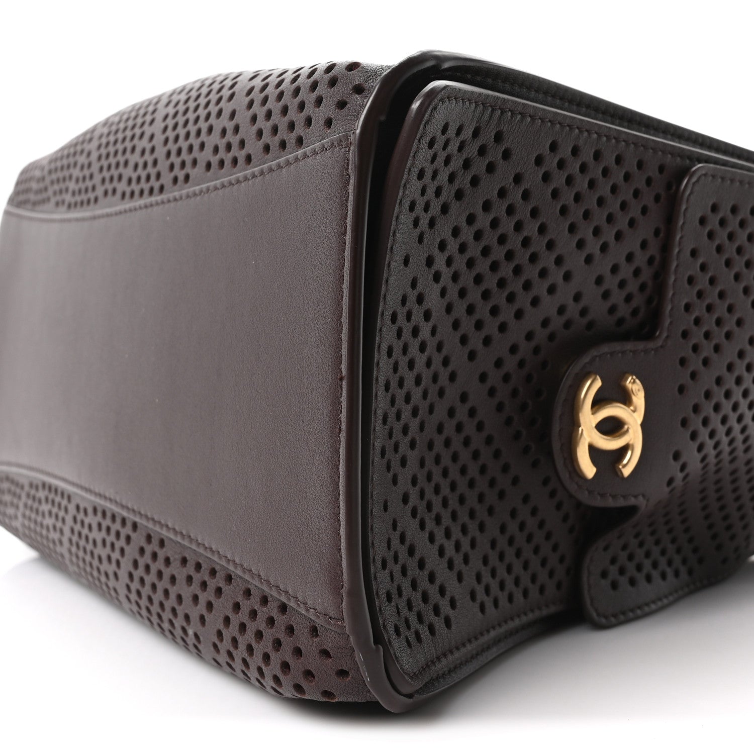 Perforated Calfskin Small Chanel 25 Handbag Dark Brown