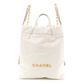Shiny Calfskin Quilted Chanel 22 Backpack White