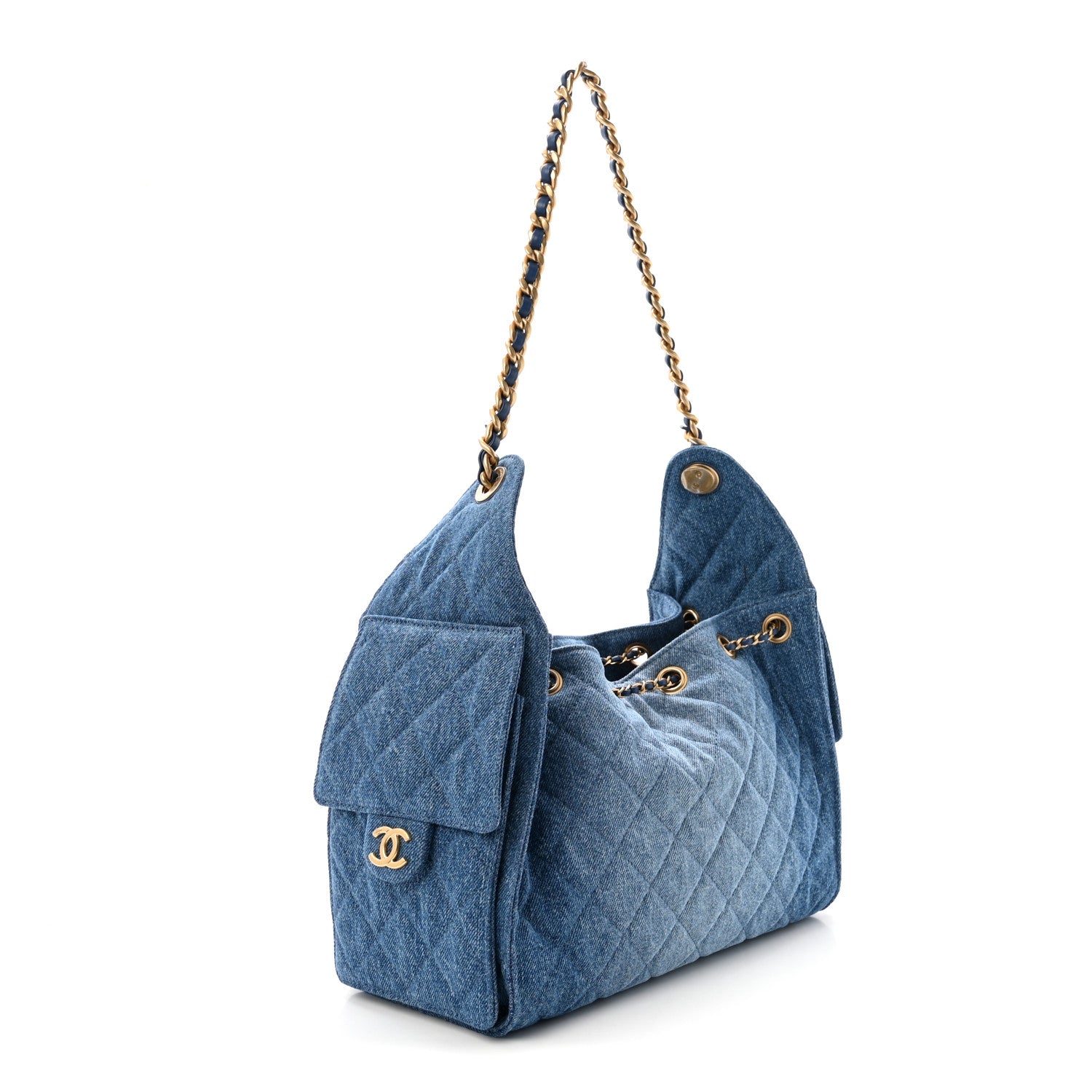 Washed Denim Quilted Small Chanel 25 Handbag Blue