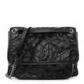 Crinkled Calfskin Matelasse Monogram Large Niki Chain Satchel Black