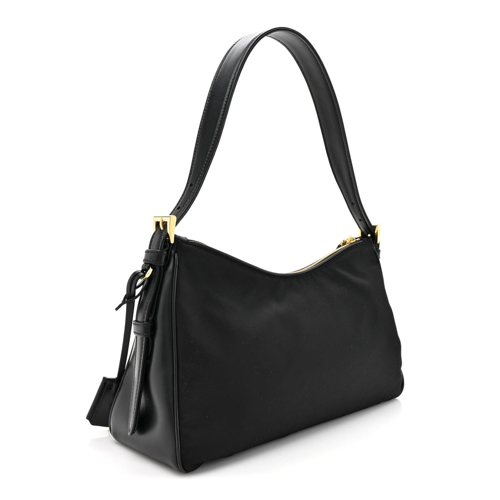 Re-Nylon Vitello Large Aimee Shoulder Bag Black