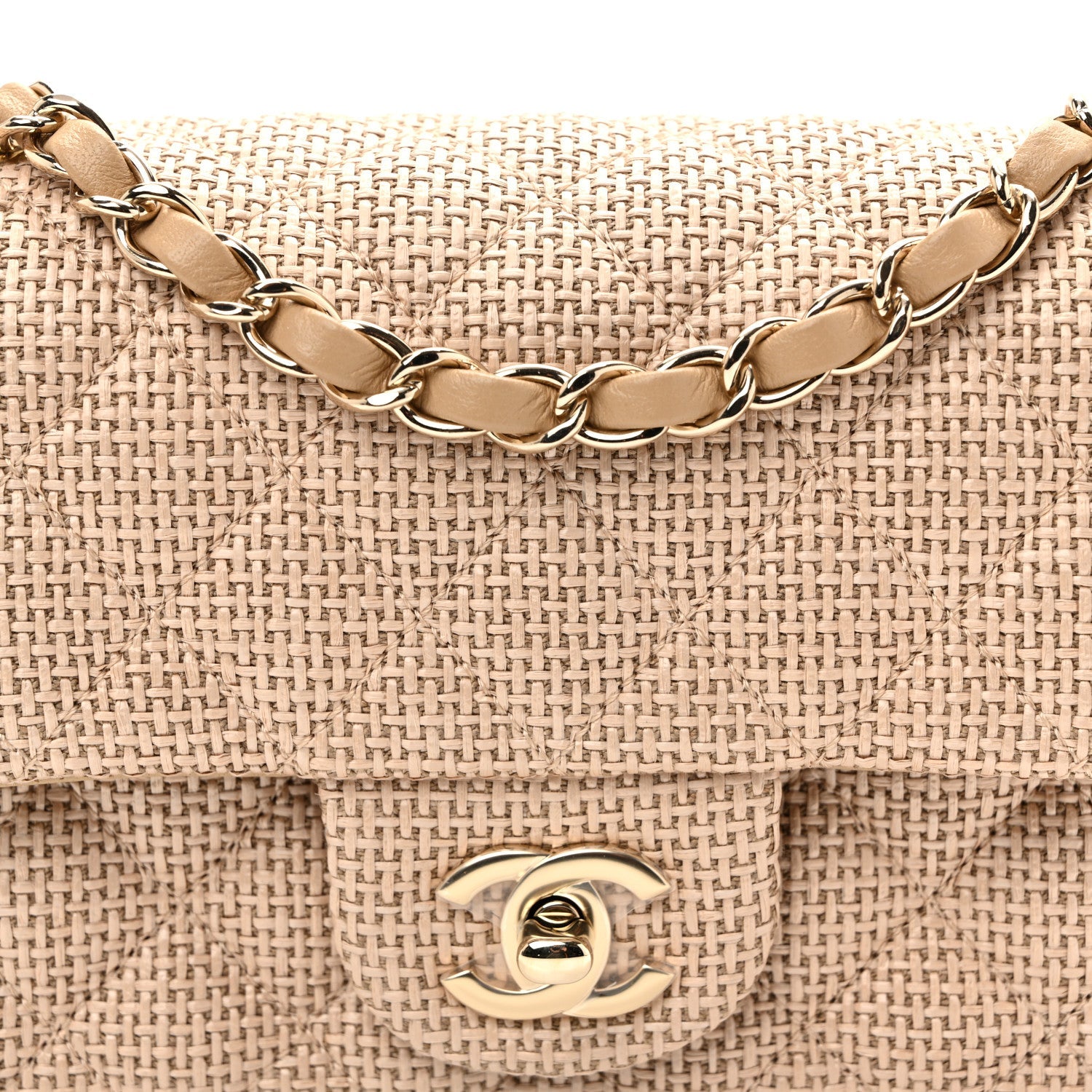 Braided Raffia Quilted Mini Rectangular Flap Dark Beige