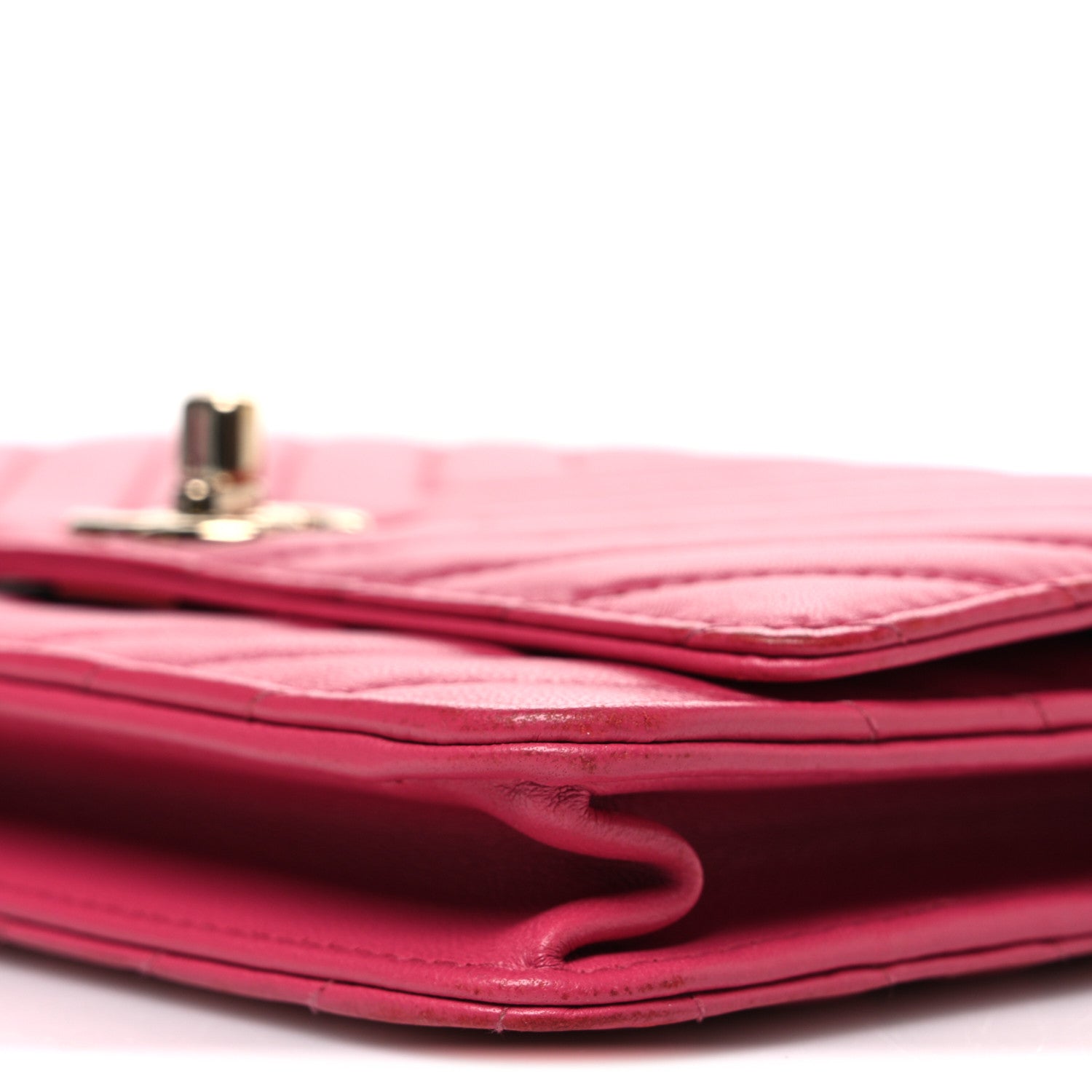 Lambskin Chevron Quilted Trendy CC Wallet On Chain WOC Dark Pink