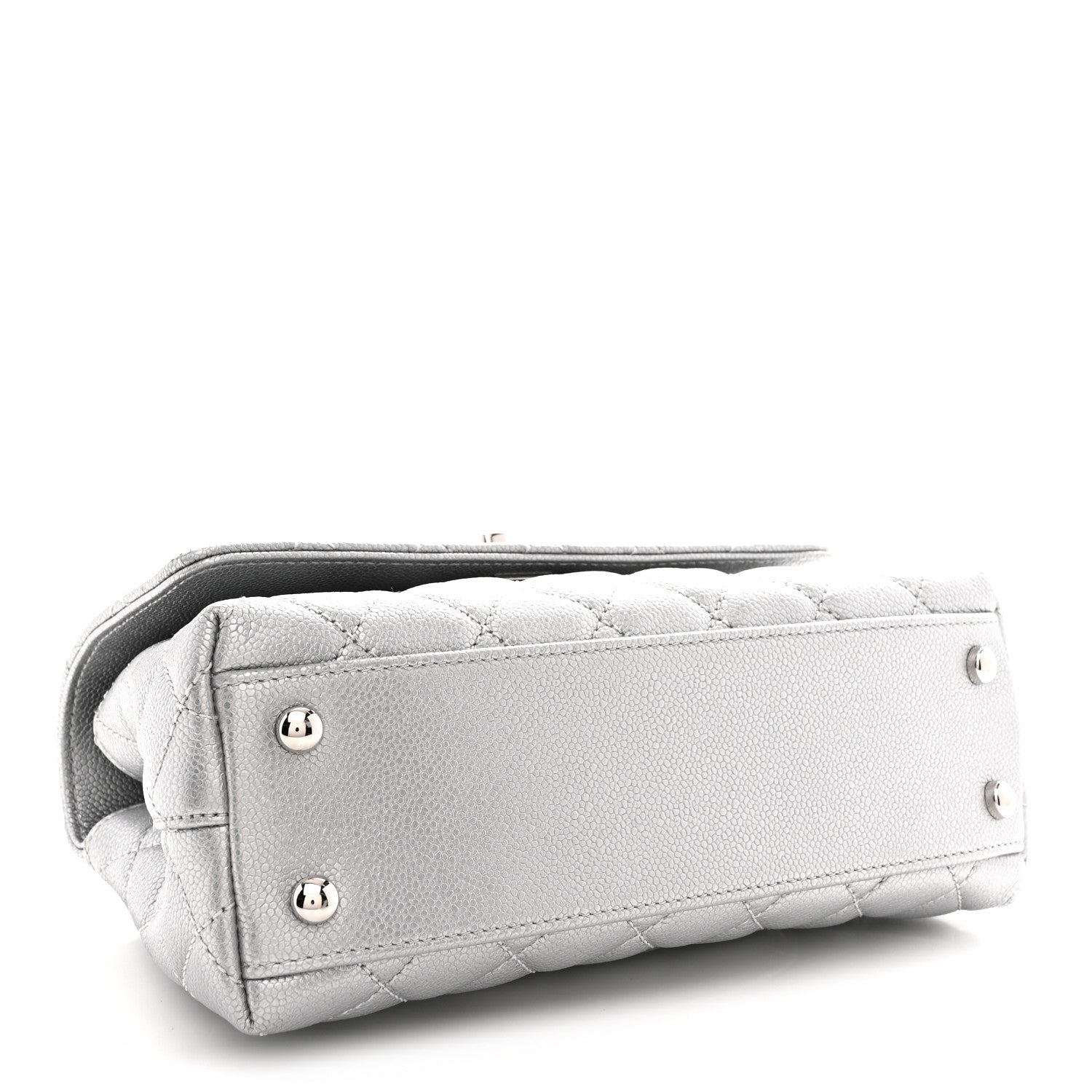 Metallic Caviar Quilted Mini Coco Handle Flap Silver