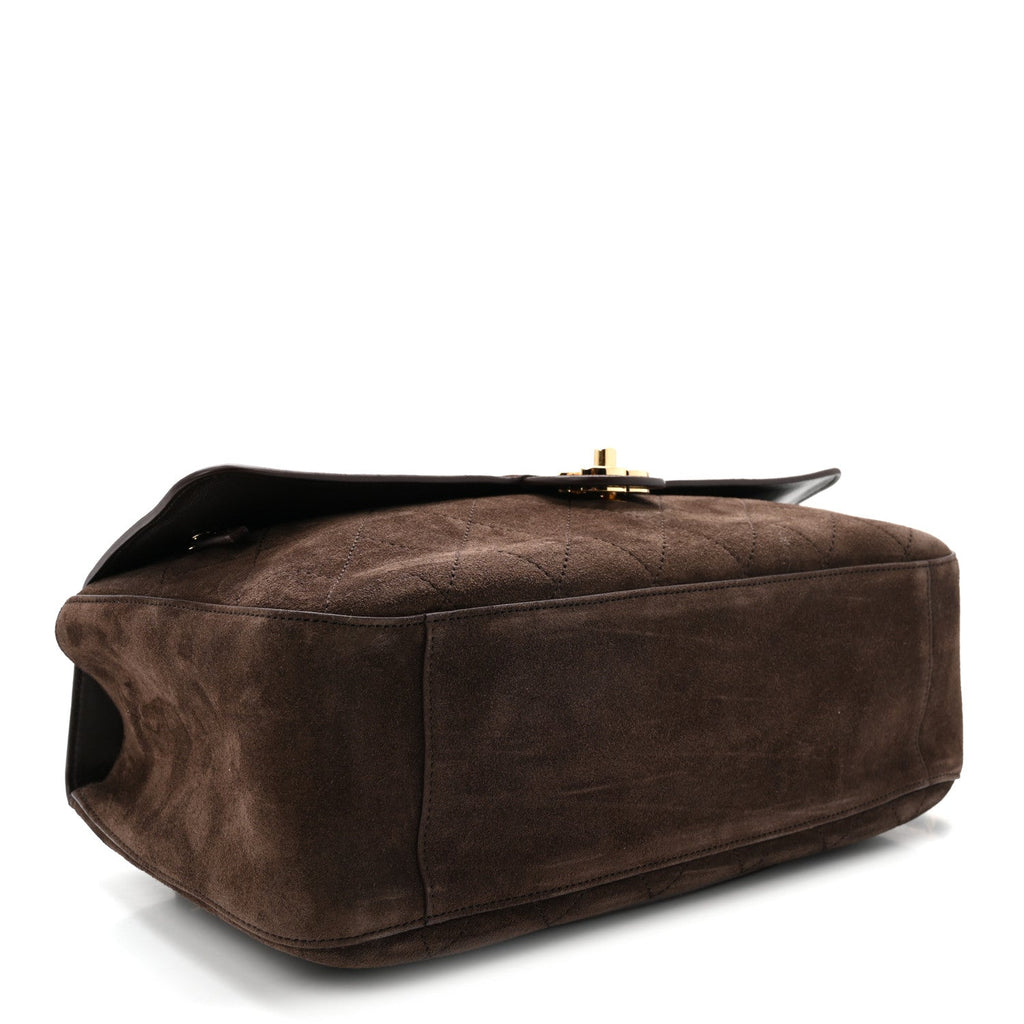 Suede Calfskin Small Souplissimo Maxi Flap Dark Brown