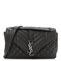Sheepskin Tri-Quilt Monogram Medium College Bag Coal