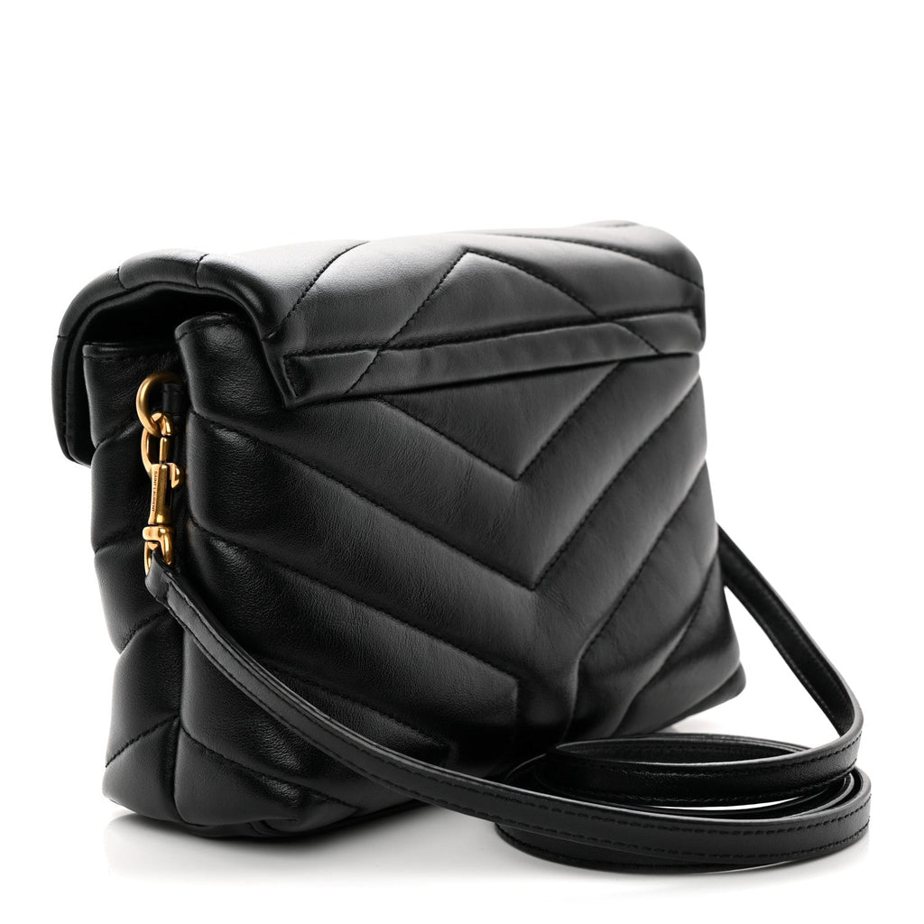 Calfskin Y Quilted Monogram Toy Loulou Crossbody Bag Black