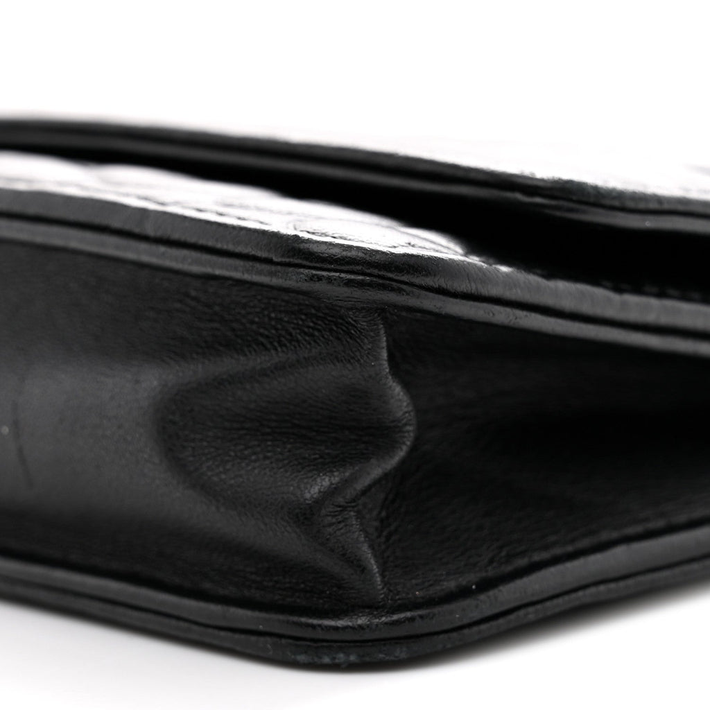 Lambskin Camellia Embossed Wallet On Chain WOC Black