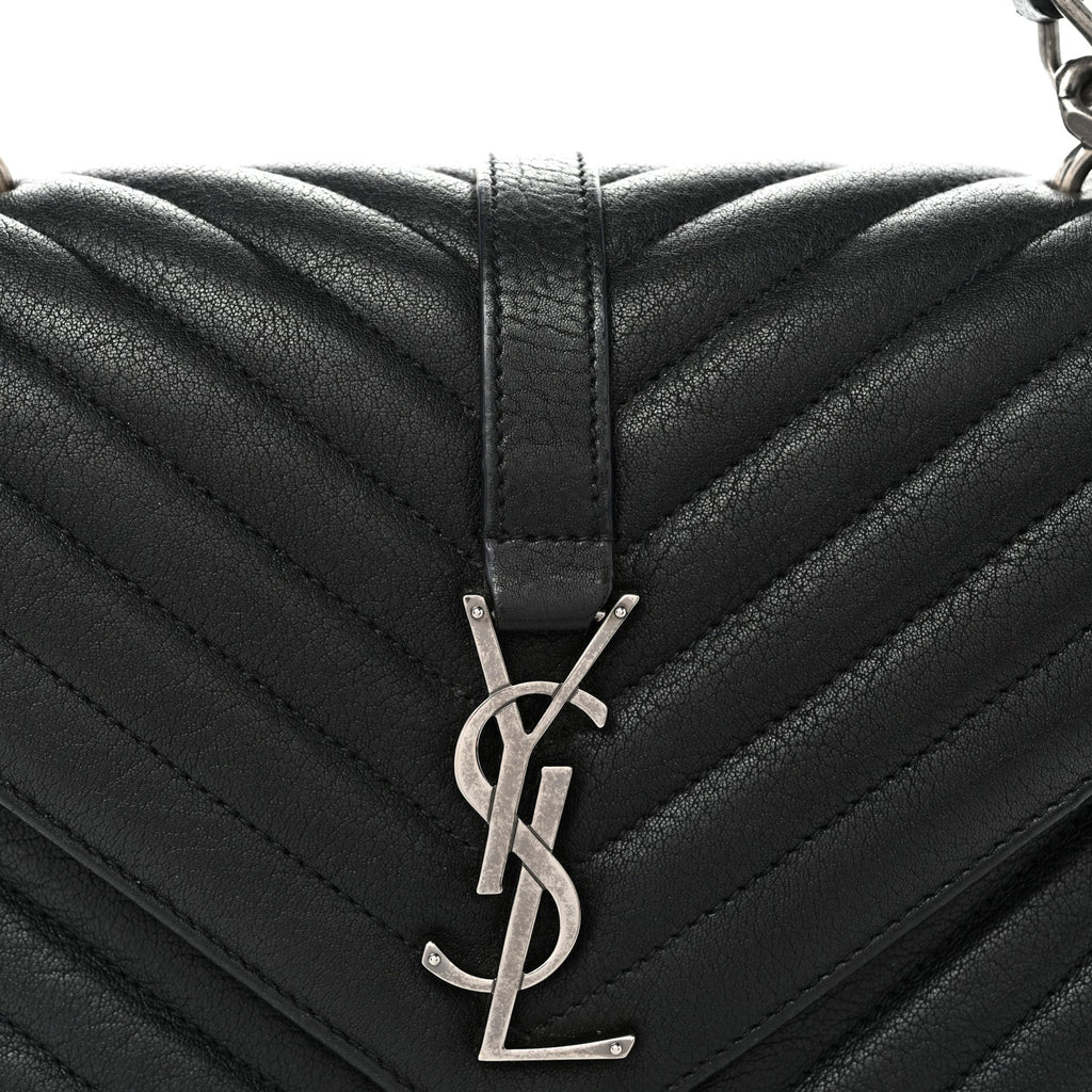 Sheepskin Matelasse Chevron Monogram Medium College Bag Black