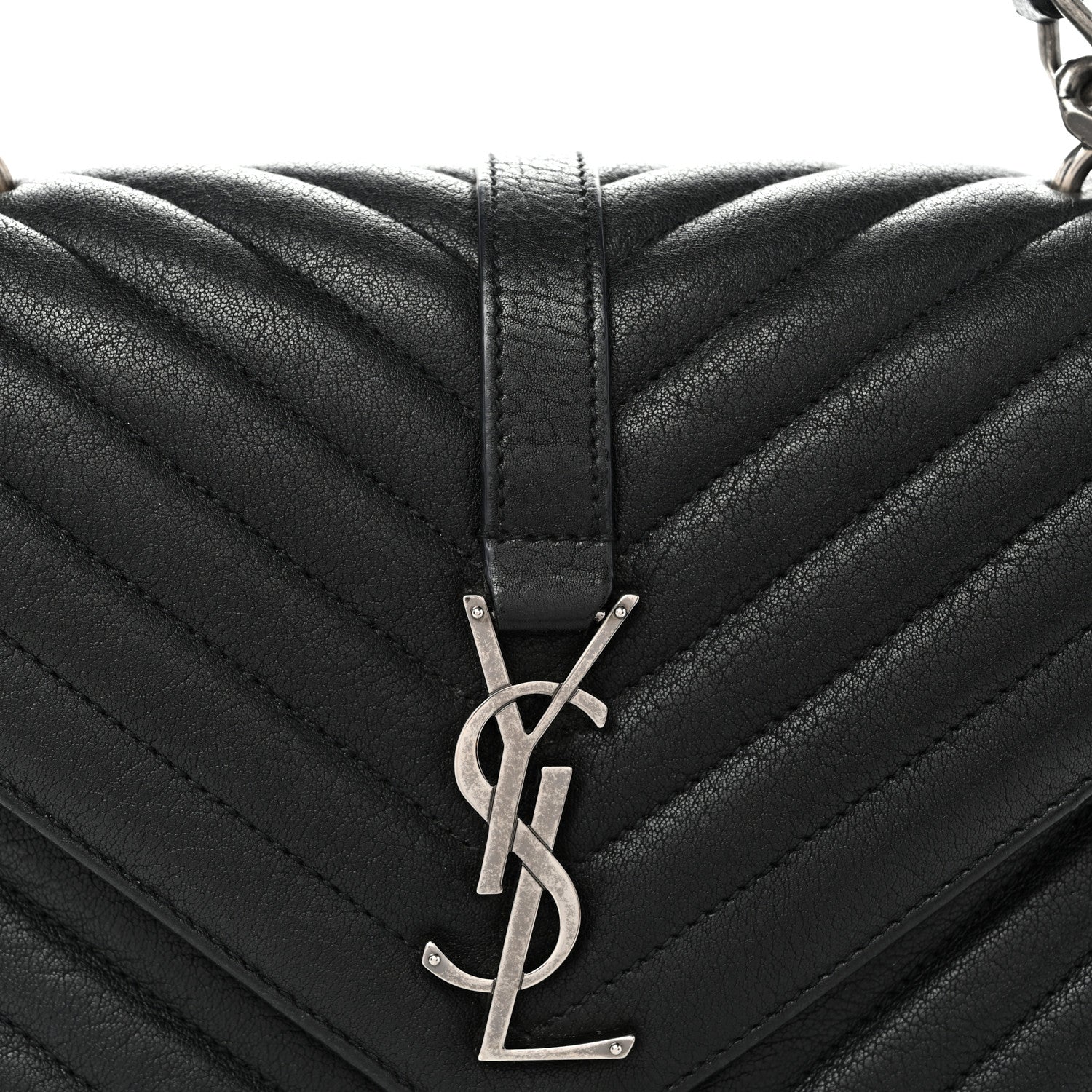 Sheepskin Matelasse Chevron Monogram Medium College Bag Black