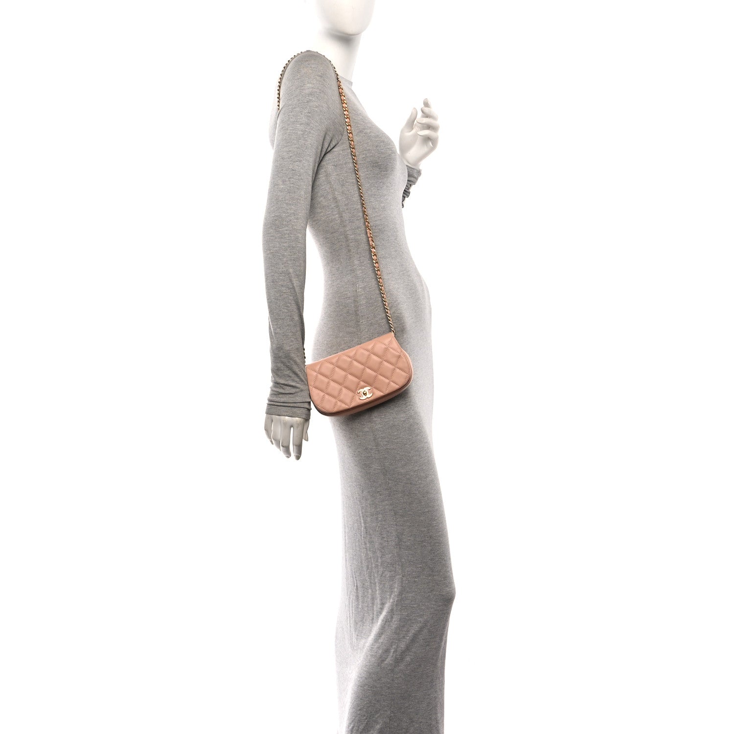 Calfskin Quilted Coco Mail Clutch With Chain Light Pink