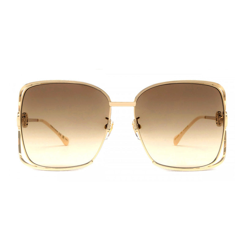 Gucci Square Full Rim, with a Gold frame and Brown Gradient lens.