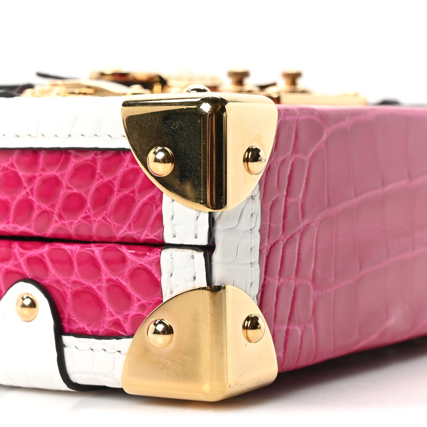 Alligator Petite Malle Pink White