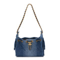 Washed Denim Quilted Mini Chanel 25 Handbag Blue
