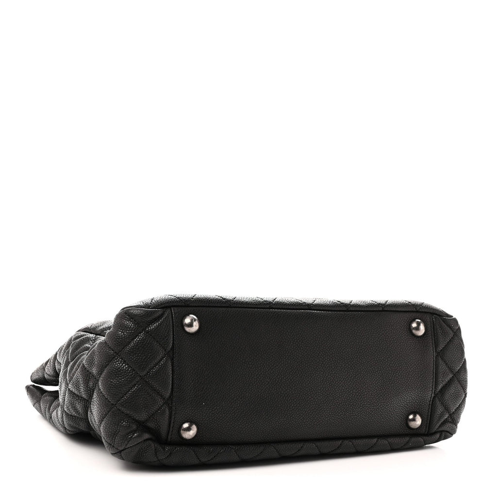 Caviar Quilted Shopping Tote Black Black