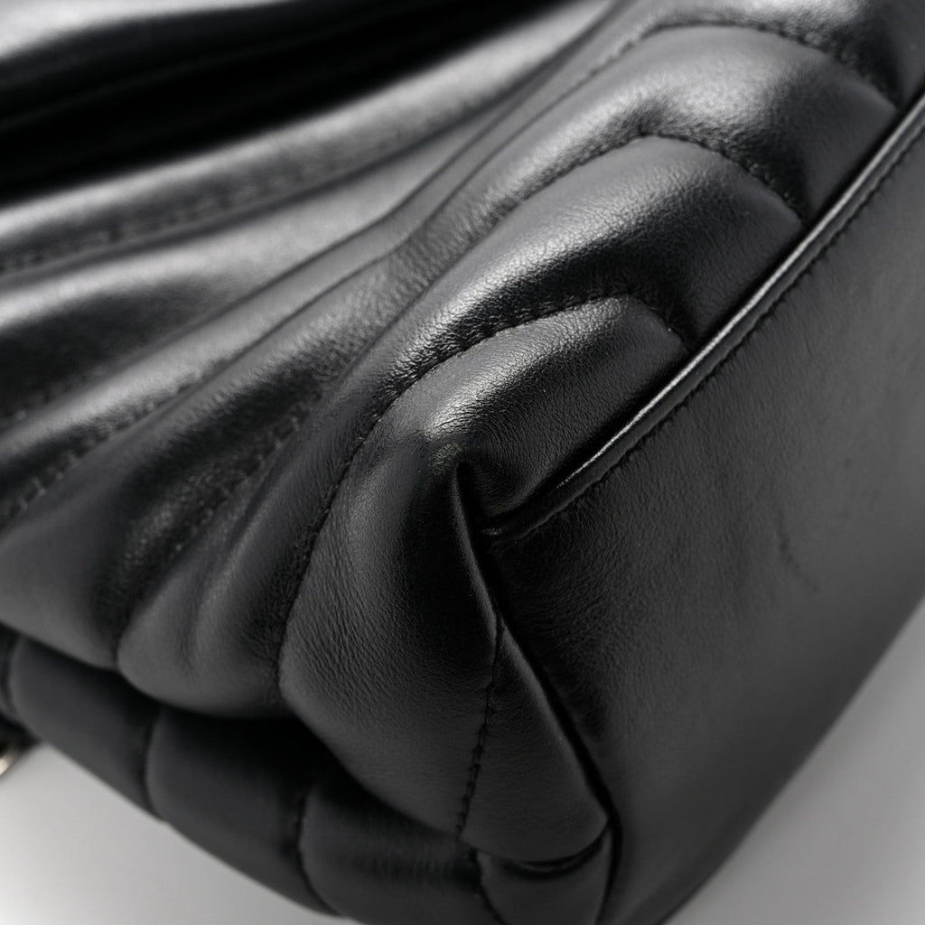 Calfskin Y Quilted Monogram Medium Loulou Chain Satchel Black