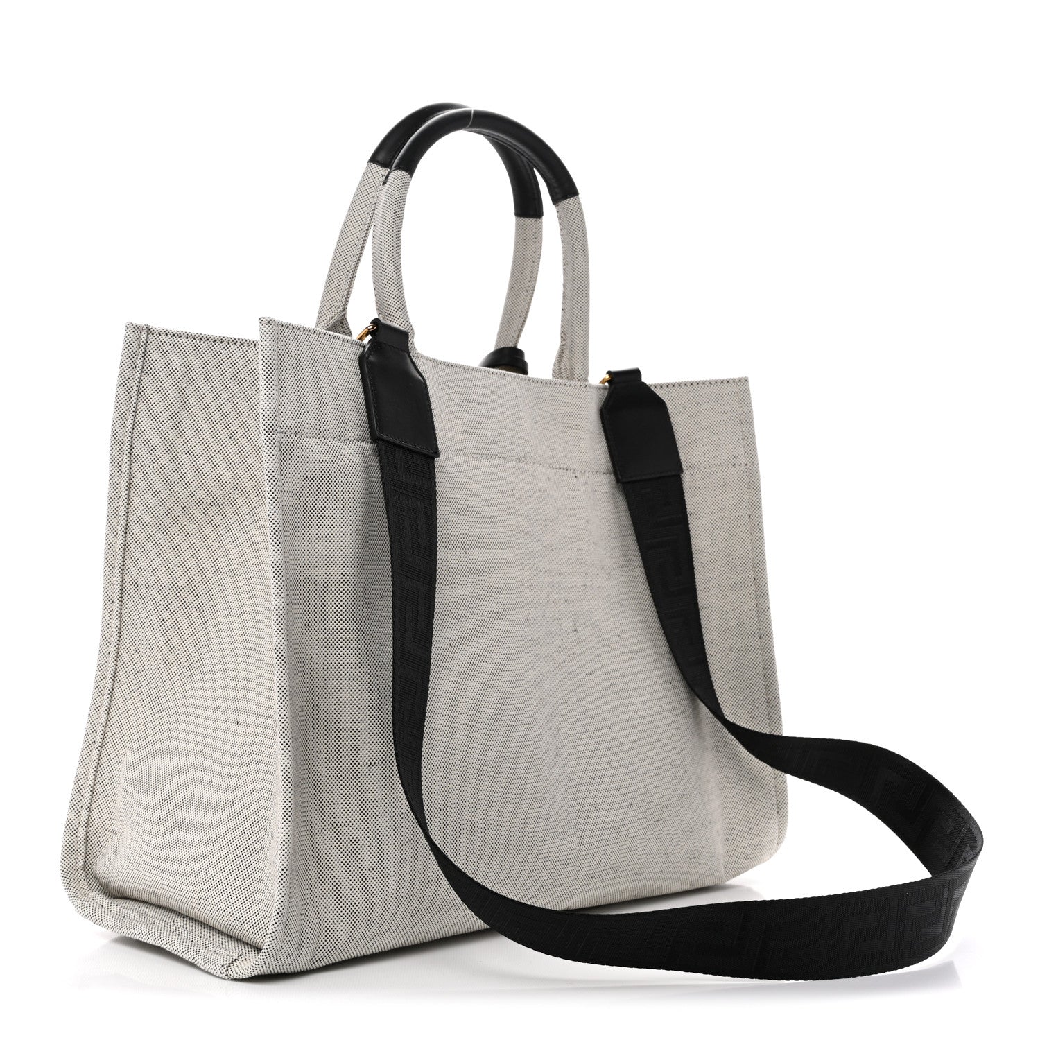 Canvas Calfskin Studded Large Logo Tote Bag Ecru Black