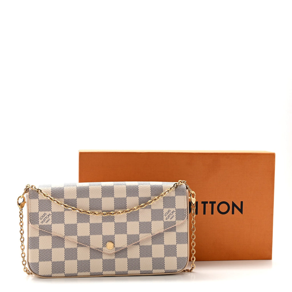 Damier Azur Pochette Felicie Chain Wallet Rose Ballerine