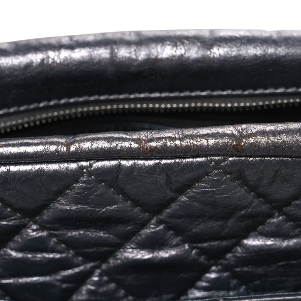 Metallic Aged Calfskin Quilted Large Reissue Camera Case Silver