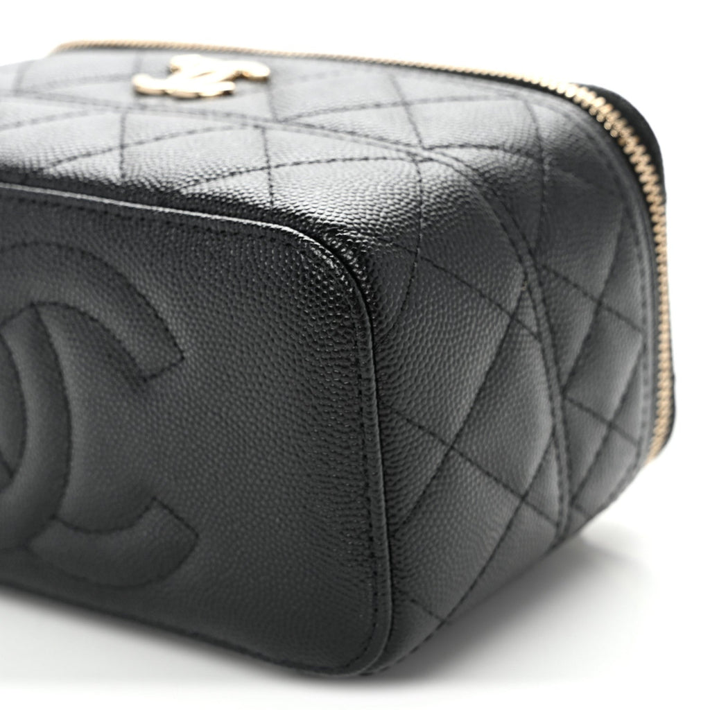 Caviar Quilted Trendy Handle Mini Vanity Black