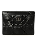 Calfskin Macrocannage Diamond Caro Zipped Pouch With Chain Black