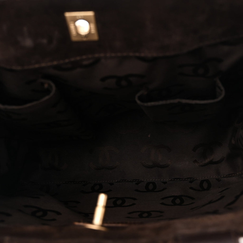Suede Quilted Shopping Tote Brown
