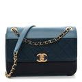 Lambskin Calfskin Quilted Shoulder Flap Bag Dark Blue Light Blue