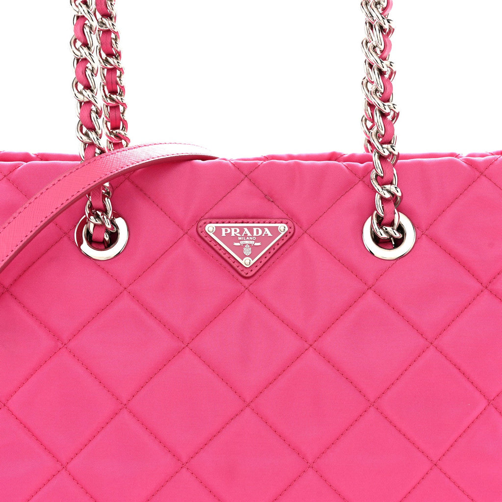 Tessuto Nylon Quilted Shopping Tote Fuxia