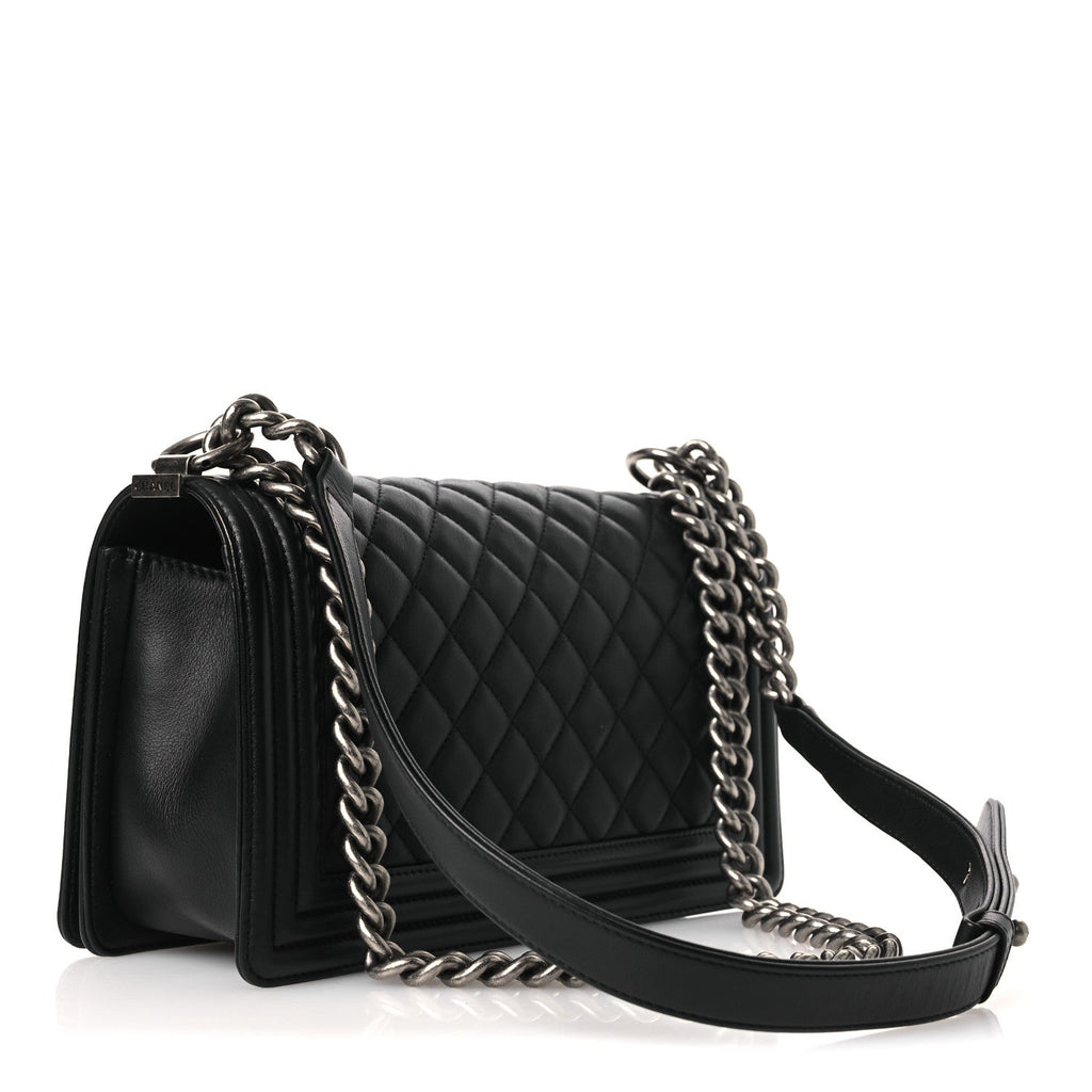 Calfskin Quilted Medium Boy Flap Black
