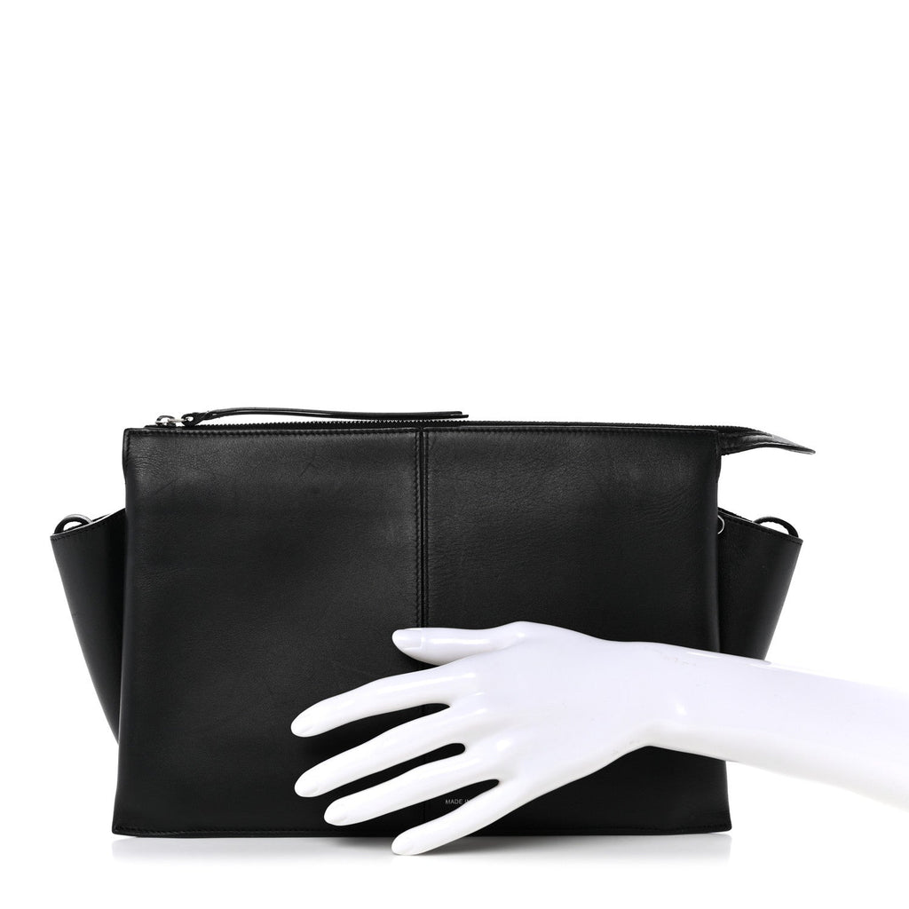 Smooth Calfskin Tri-Fold Clutch on Chain Black
