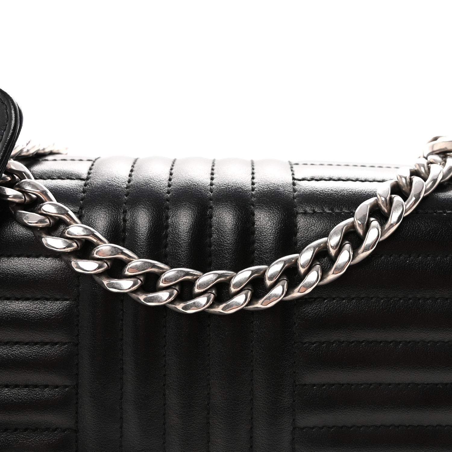 Soft Calfskin Impunture Diagramme Large Chain Flap Shoulder Bag Black