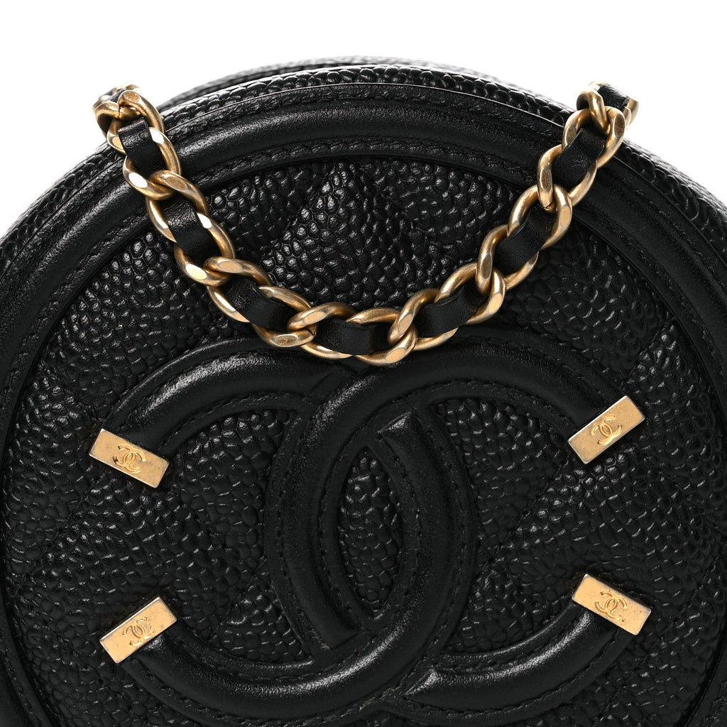 Caviar Quilted Round Filigree Crossbody Black